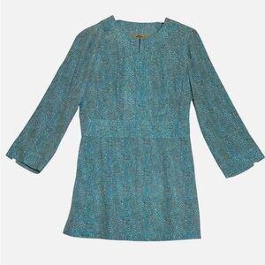 TORY BURCH Silk Tunic Top Teal Blue Abstract Animal Print Vibe 10